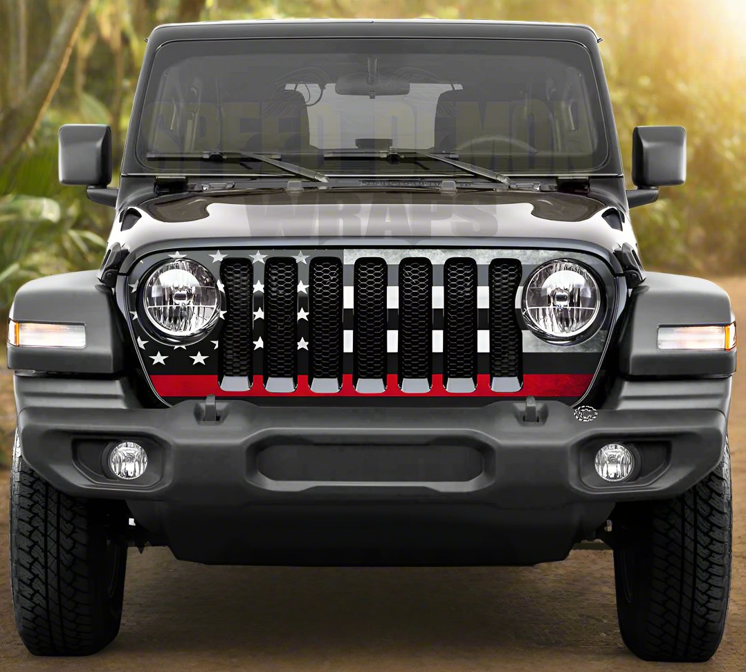 Jeep Gladiator Grill Wraps Subdued American Flag Red Line 