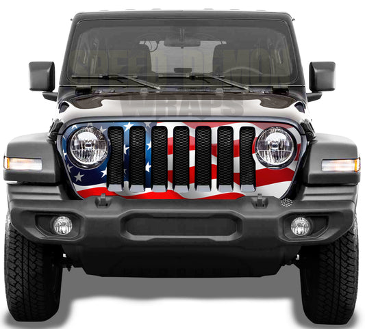 Jeep Gladiator Grill Wraps Wavy American Flag JL 2020-2025 V4