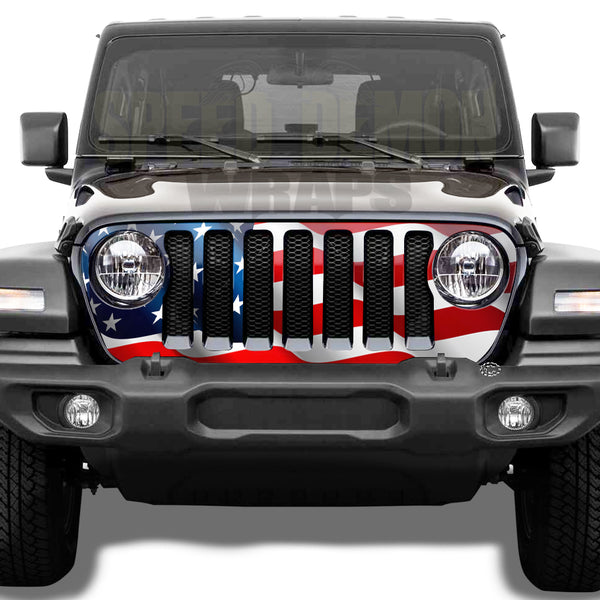 Jeep Gladiator Grill Wraps Wavy American Flag JL 2020-2025 V4