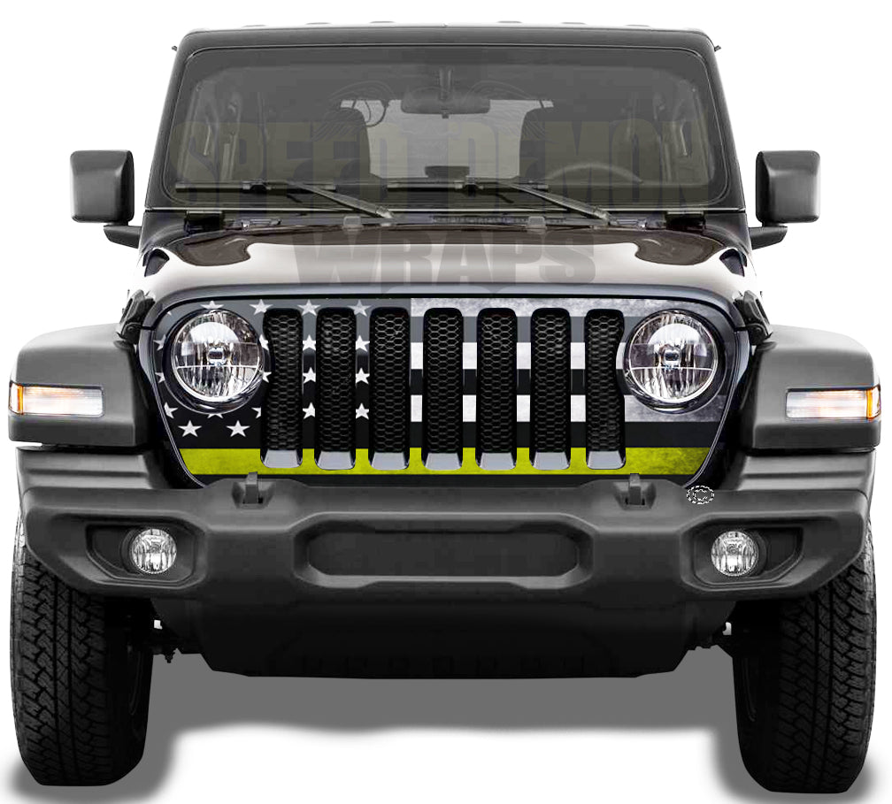 Jeep Wrangler Grill Wrap American Flag Yellow Line 2018-2025 JL