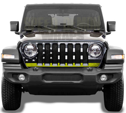 Jeep Wrangler Grill Wrap American Flag Yellow Line 2018-2025 JL
