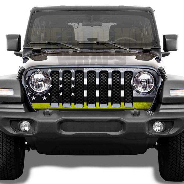 Jeep Wrangler Grill Wrap American Flag Yellow Line 2018-2025 JL