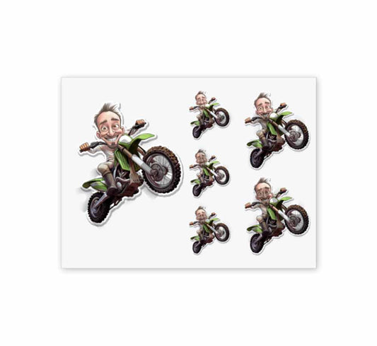 Personalized Motocross Caricature from Photo Dirt Bike Sticker - 6 Pack