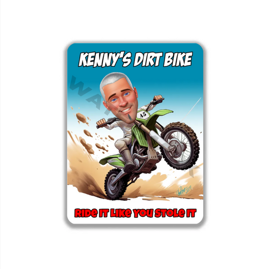 Dirt Bike Personalized Scene Build Your Own Caricature Metal Sign 12" x 9”