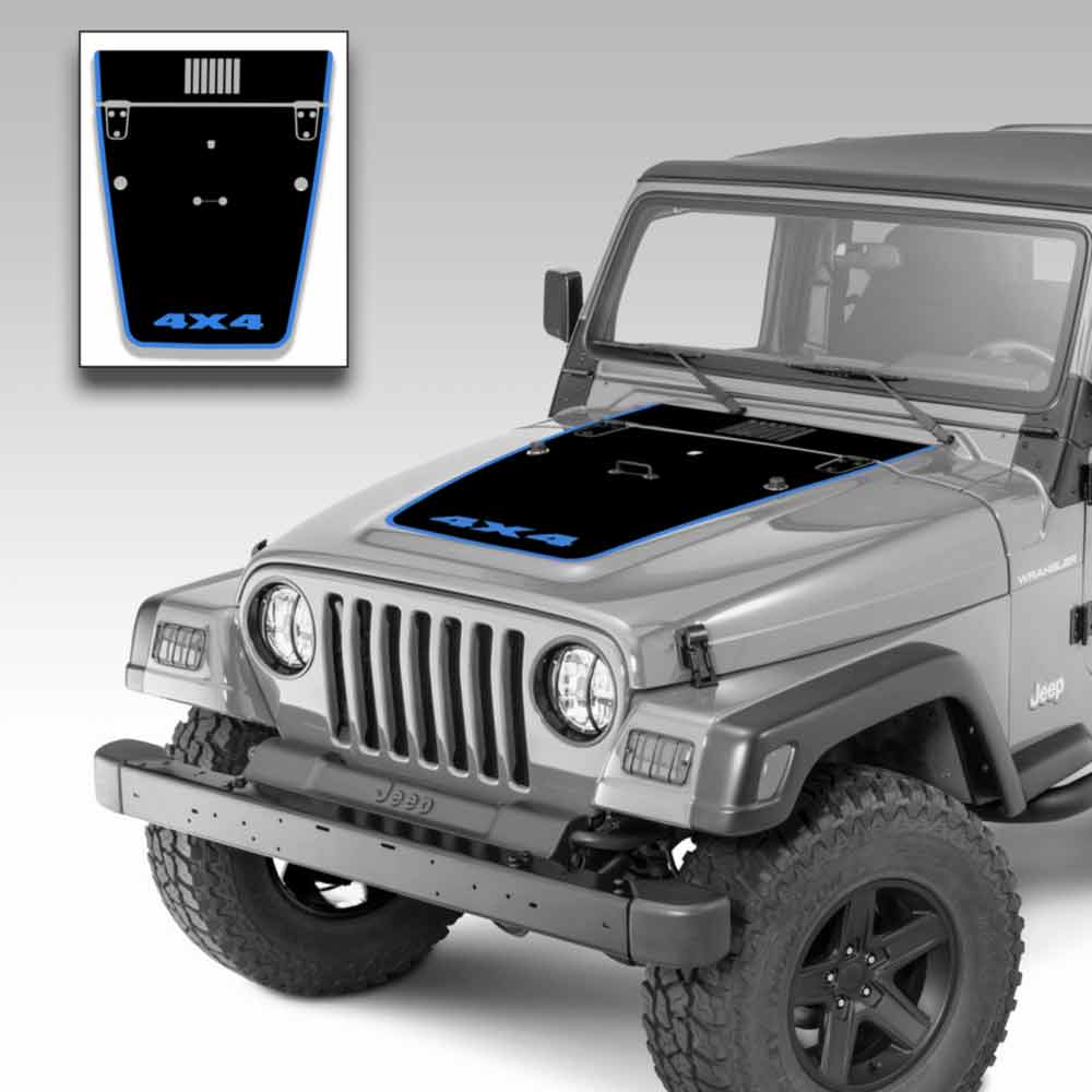 Jeep Wrangler Hood Vinyl Graphics Decal Stripe Kit for Jeep TJ 1996-2006  Blue 4x4