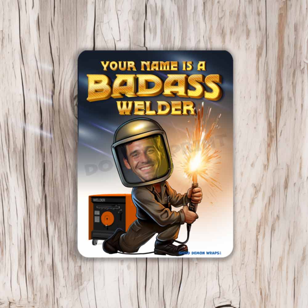 Personalized Bad Ass Welder Metal Sign Portrait From Photo Caricature