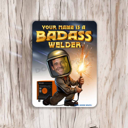 Personalized Bad Ass Welder Metal Sign Portrait From Photo Caricature