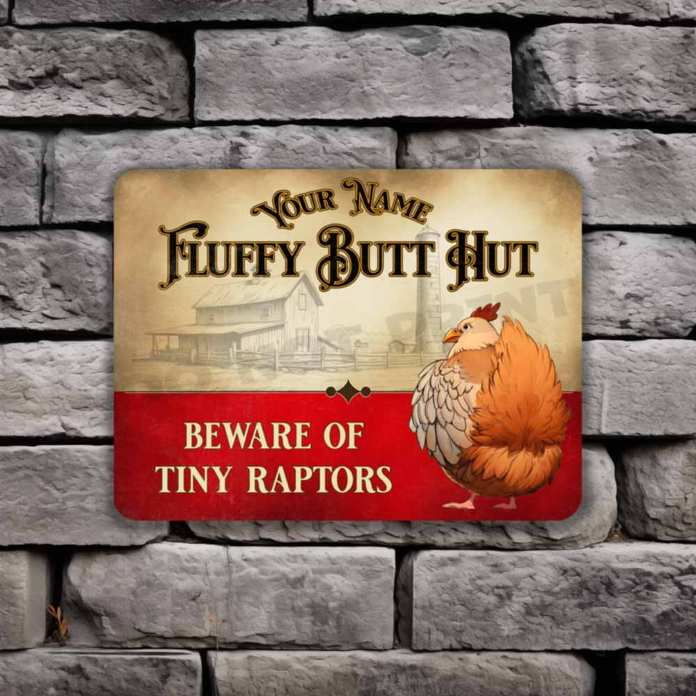 Personalized Chicken Fluffy Butt Hut Beware of Tiny Raptors