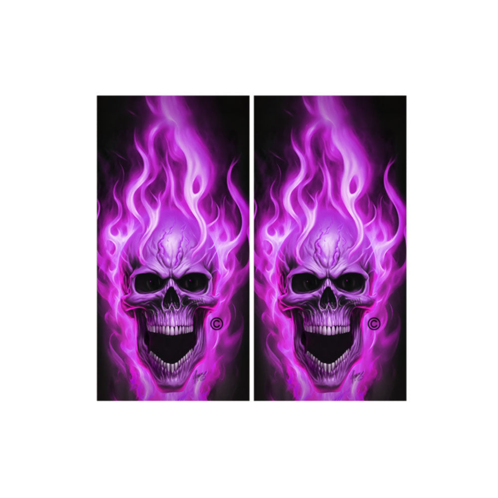 Flaming Skulls Cornhole Wraps Kustom Low Brow Art