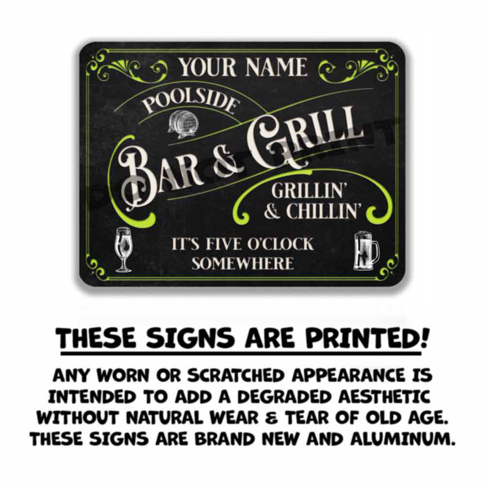 Poolside Bar and Grill Sign Black and Green Customize Appearance