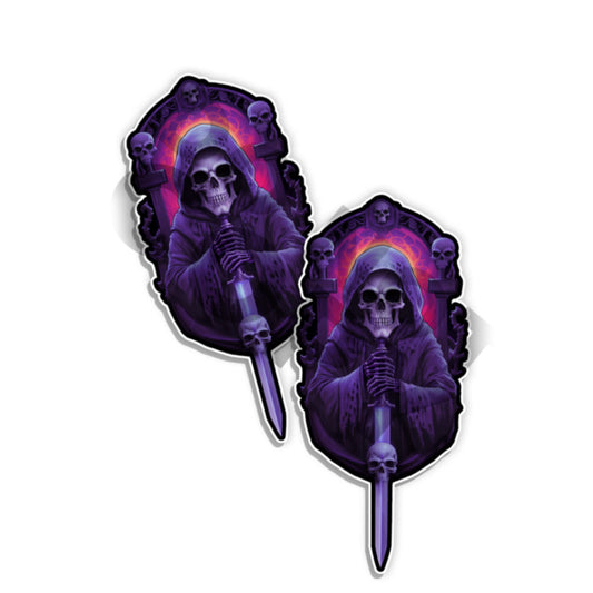 Purple Grim Reaper Monster Horror Skull Die Cut Mirrored Stickers