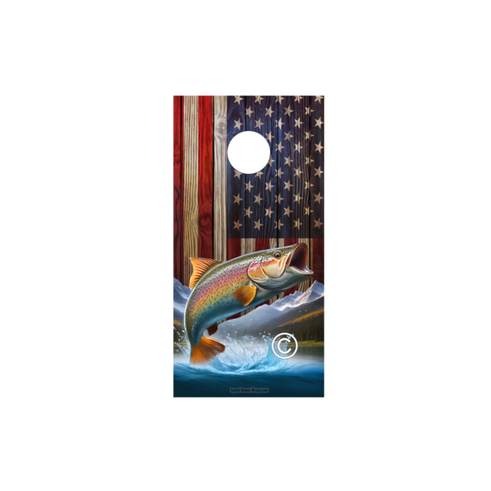 Rainbow Trout American Flag Cornhole Wrap