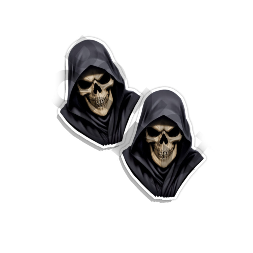 Grim Reaper Head Monster Horror Skull Die Cut Mirrored Stickers