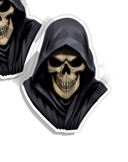 Grim Reaper Head Monster Horror Skull Die Cut Mirrored Stickers