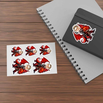 Personalized Child Riding a Red Dragon Caricature from Photo Sticker - 6 Pack