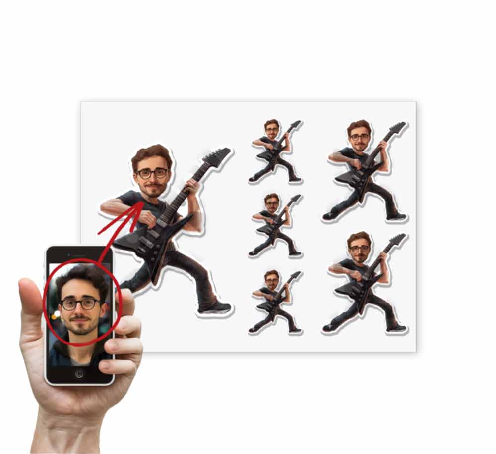 Personalized Rockstar Caricature from Photo Rock N Roll Band Sticker - 6 Pack