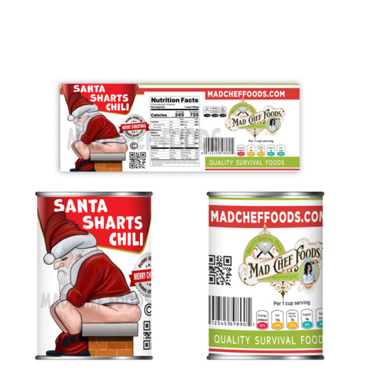Santa Sharts Chili Soup Can Label