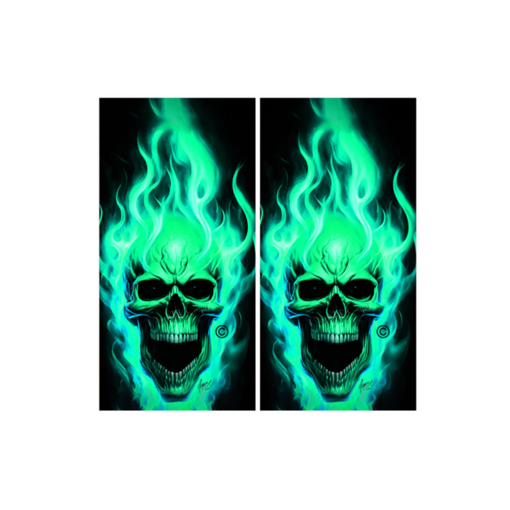 Flaming Skulls Cornhole Wraps Kustom Low Brow Art