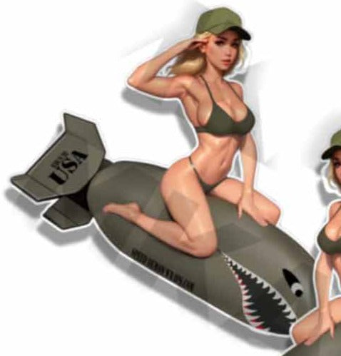 US Military Pin Up Bomber Sexy Vintage Sticker WW2 Nose Art Mirrored Decals