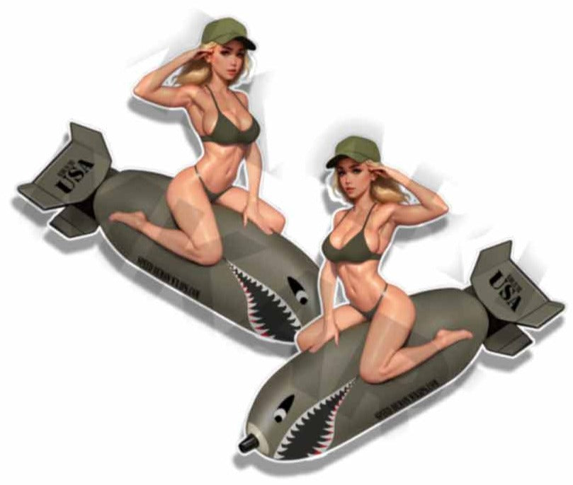 US Military Pin Up Bomber Sexy Vintage Sticker WW2 Nose Art Mirrored Decals