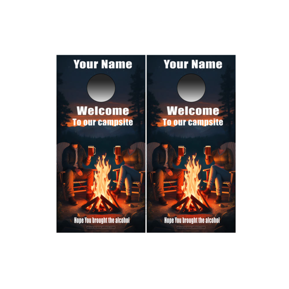 Welcome to Our Campsite Personalized Cartoon Caricature From Photo Cornhole Wraps