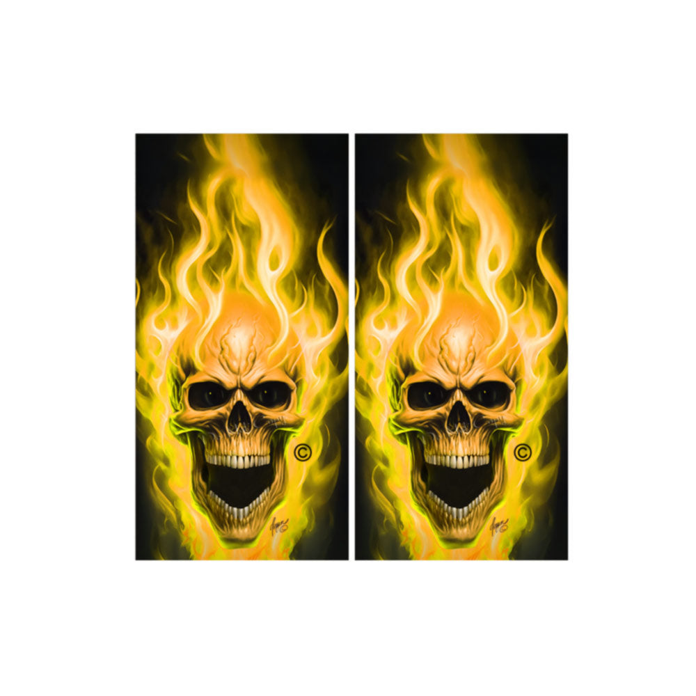 Flaming Skulls Cornhole Wraps Kustom Low Brow Art