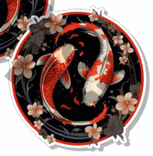 Yin Yang Koi Fish Wildlife Tattoo Japanese Style Stickers MIRRORED