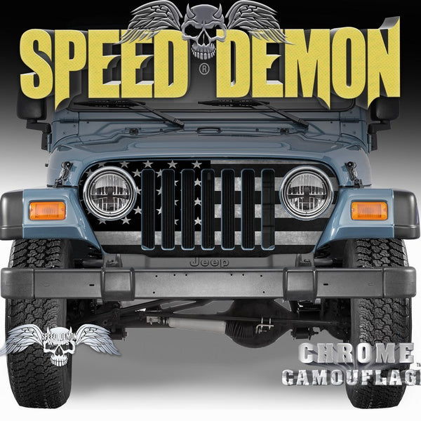 1997-2006 Jeep Grill Wraps American Flag Subdued - Speed Demon Wraps