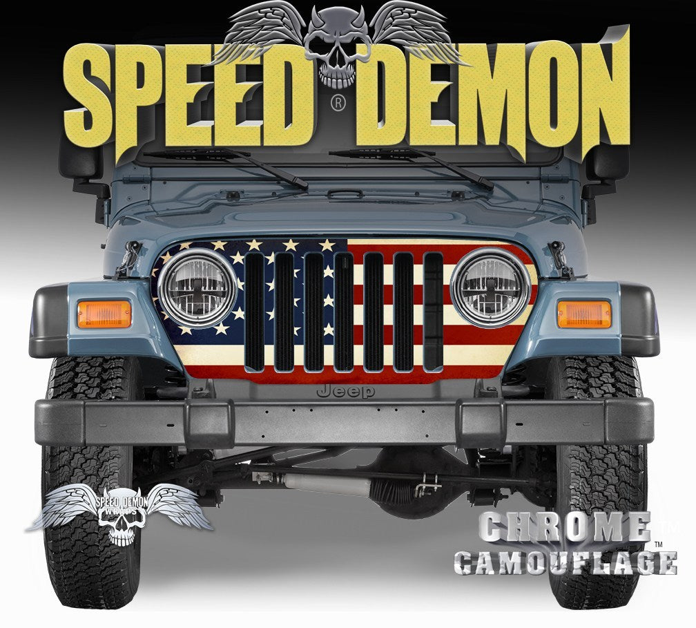 1997-2006 Jeep Grill Wraps American Flag - Speed Demon Wraps