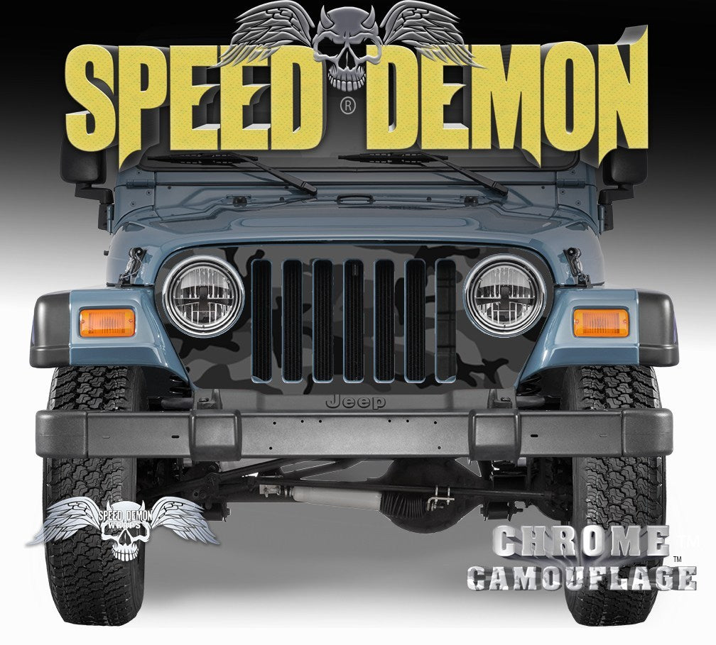 1997-2006 Jeep Grill Wraps Black Urban Camouflage Camo - Speed Demon Wraps