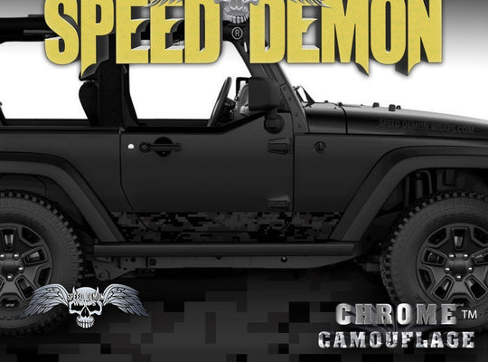 2007-2017 2 Door Jeep Wrangler Rocker Wrap Camo-Digital Black Camouflage - Speed Demon Wraps