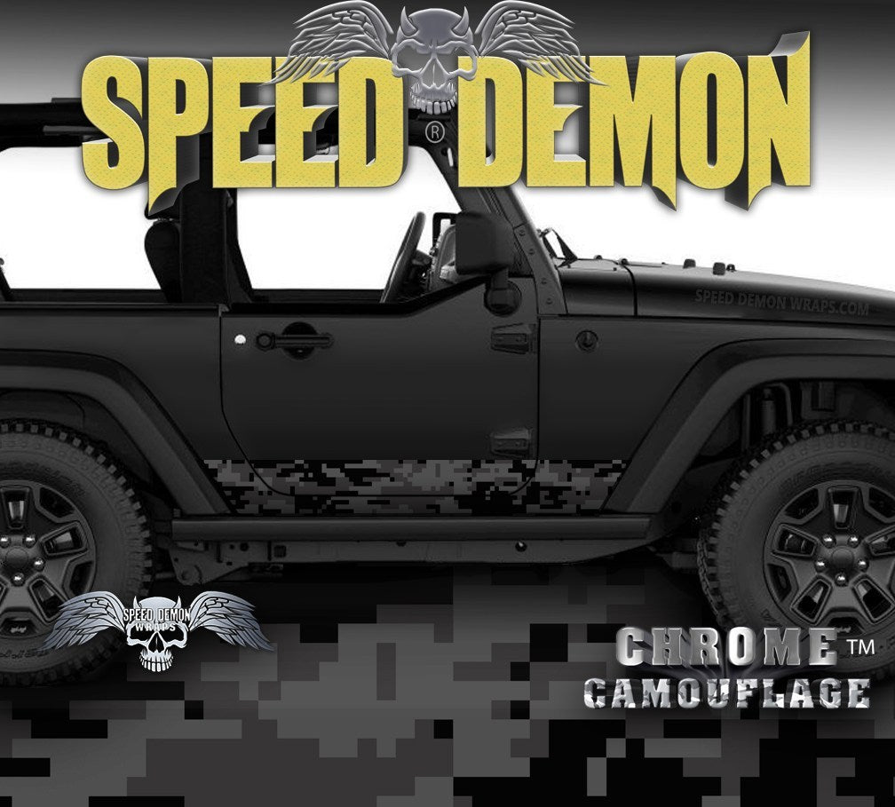 2007-2017 2 Door Jeep Wrangler Rocker Wrap Camo Digital Light Black - Speed Demon Wraps