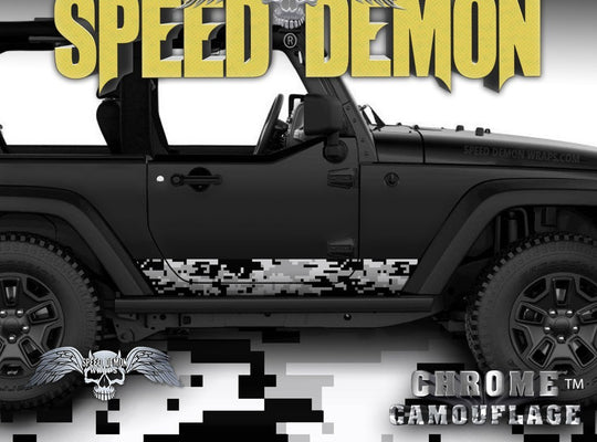 2007-2017 2 Door Jeep Wrangler Rocker Wrap Camo Digital Snow - Speed Demon Wraps
