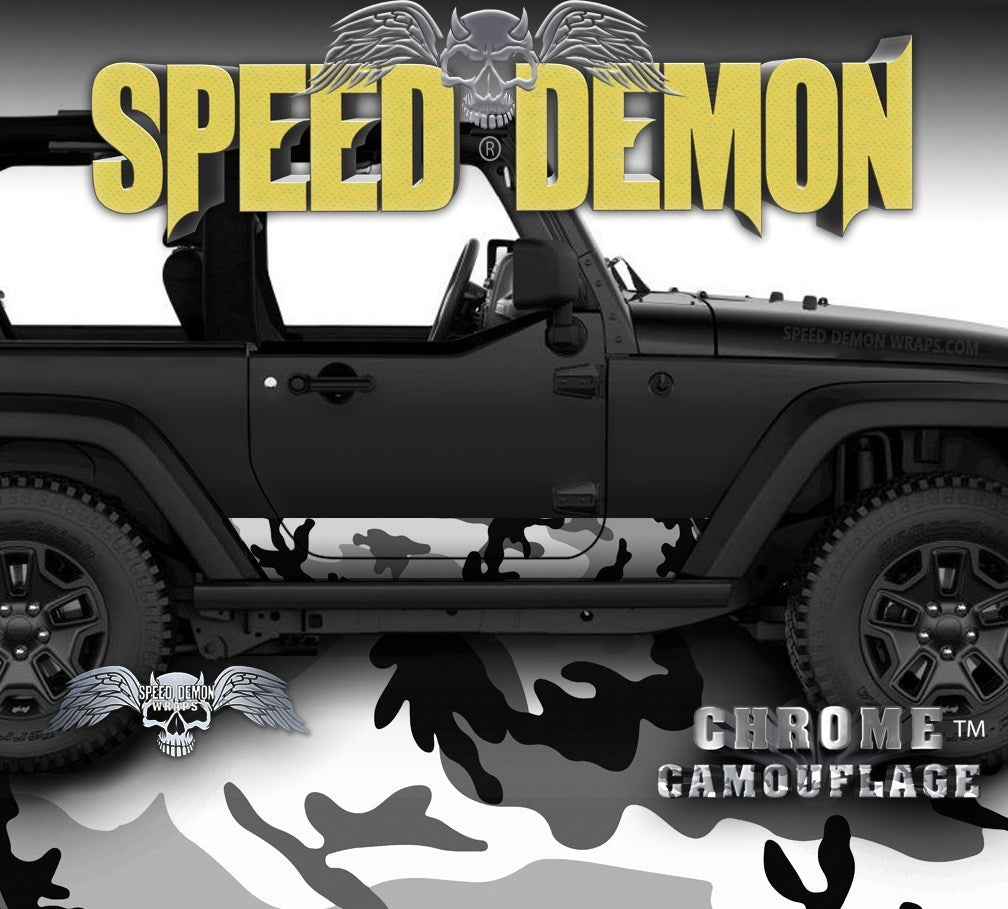 2007-2017 2 Door Jeep Wrangler Rocker Wrap Camo Urban Snow - Speed Demon Wraps