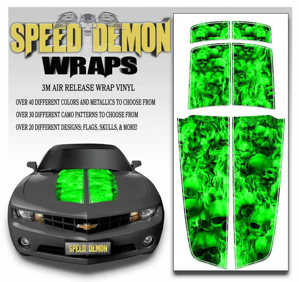 Camaro Racing Stripes FLAMING SKULLS GREEN 2010-2015