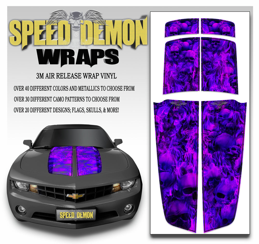 Camaro Racing Stripes FLAMING SKULLS Purplish Blue w/ Black Pinstripes 2010-2015