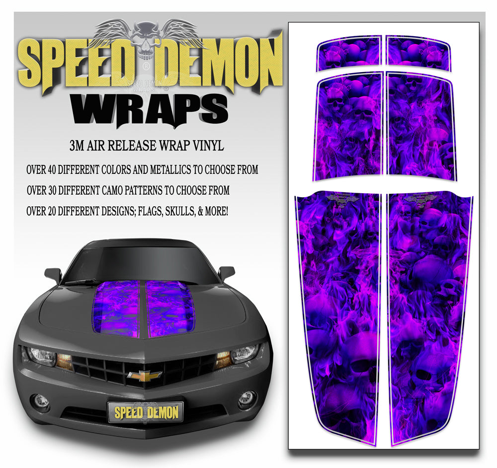 Blue with Purple Flaming Skull Camaro Stripes