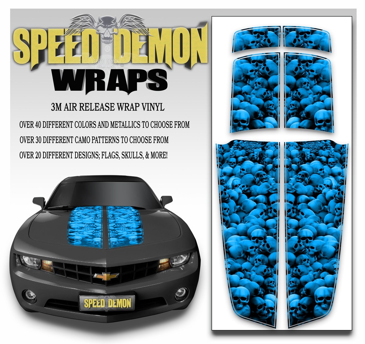 Camaro Racing Stripes UNHALLOWED GROUND SKULLS Blue 2010-2015 - Speed Demon Wraps