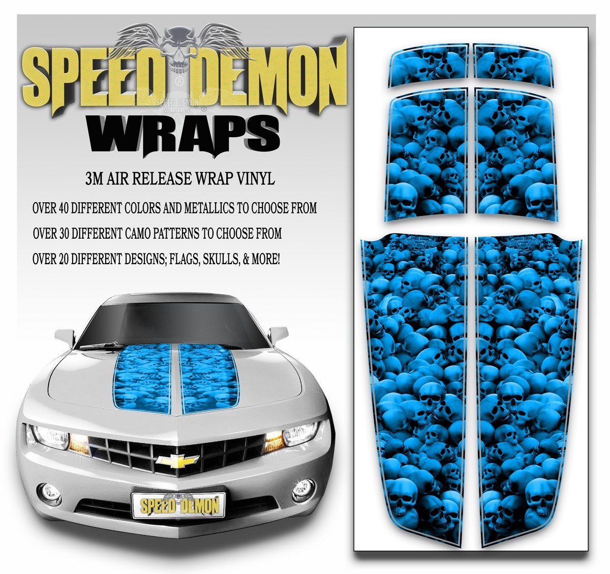 Camaro Racing Stripes UNHALLOWED GROUND SKULLS Blue 2010-2015 - Speed Demon Wraps