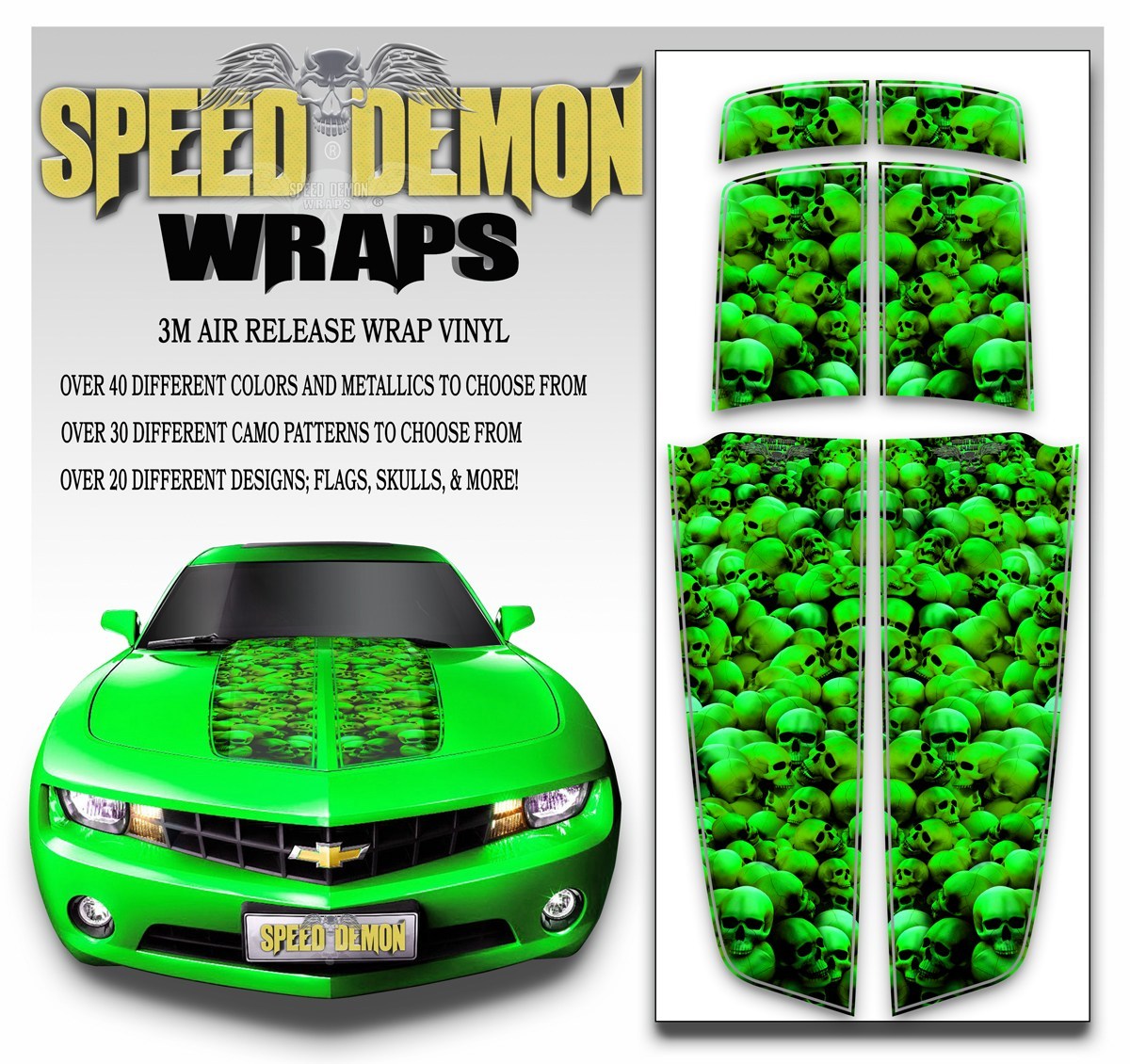 Camaro Racing Stripes SKULLS Bright Green 2010-2015 UNHALLOWED GROUND - Speed Demon Wraps