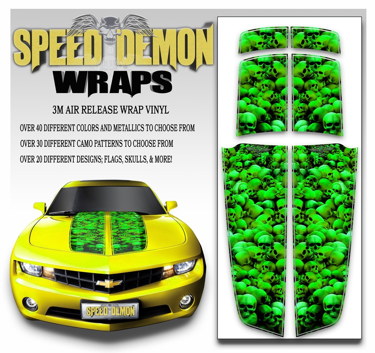 Camaro Racing Stripes SKULLS Bright Green 2010-2015 UNHALLOWED GROUND - Speed Demon Wraps