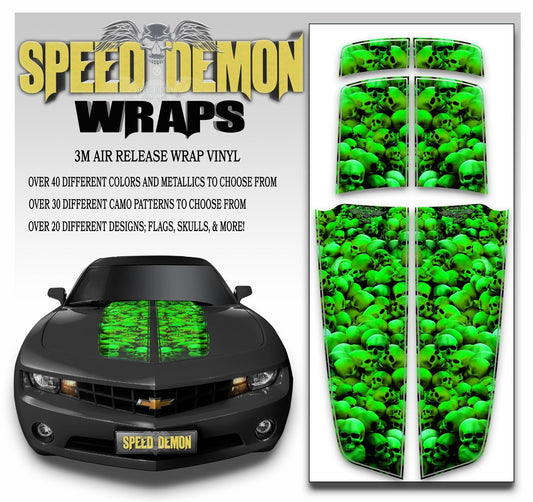 Camaro Racing Stripes SKULLS Bright Green 2010-2015 UNHALLOWED GROUND - Speed Demon Wraps