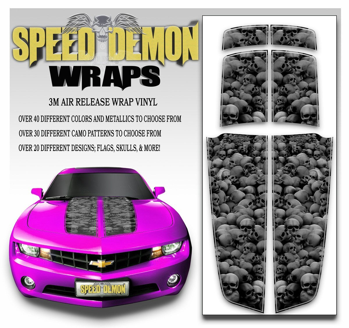 Camaro Racing Stripes Skulls Subdued 2010-2015 - Speed Demon Wraps