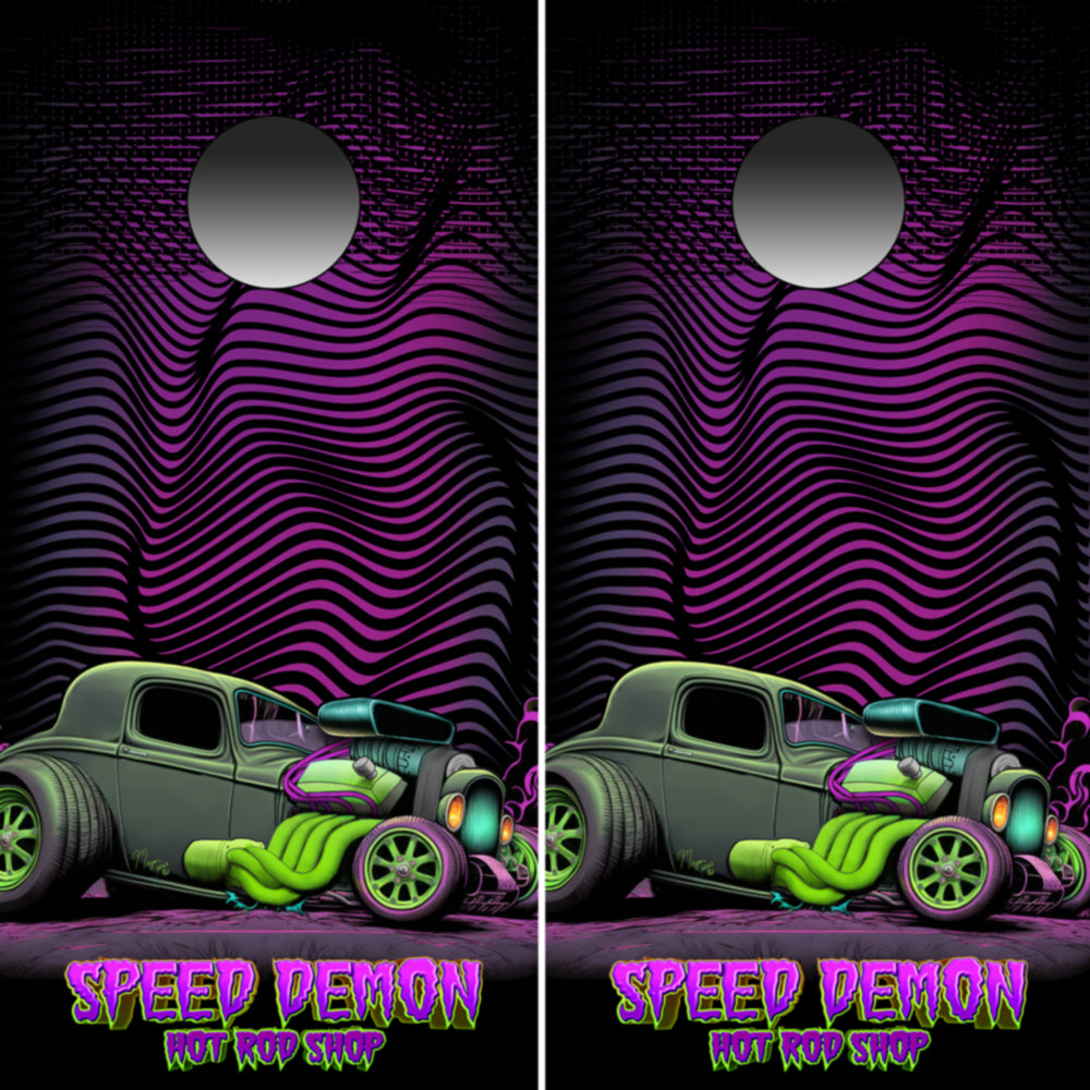 32-Ford-Green-n-Purple-Ratrod-Speed-demon-hot-rod-shop-CORNHOLE-WRAPS-Ed-Roth-Style