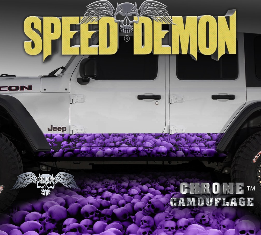 2007-2017 4 Door Jeep Wrangler Rocker Wrap SKULL CRUSHER Purple - Speed Demon Wraps
