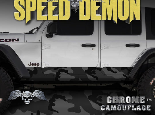 2007-2017 4 Door Jeep Wrangler Rocker Wraps Camouflage Black Urban Camo - Speed Demon Wraps