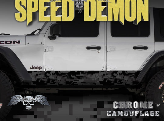 2007-2017 4 Door Jeep Wrangler Rocker Wraps Camouflage Light Black Digital Camo - Speed Demon Wraps