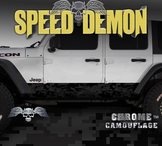 2007-2017 4 Door Jeep Wrangler Rocker Wraps Camouflage Black Digital Camo - Speed Demon Wraps