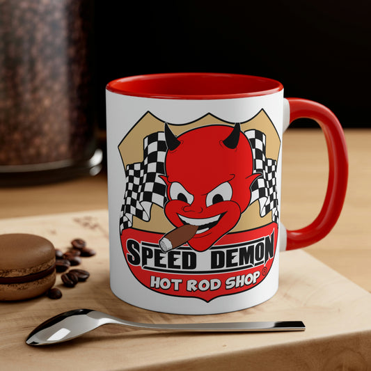 Speed Demon Hot Rod Shop Logo Accent Coffee Mug, 11oz