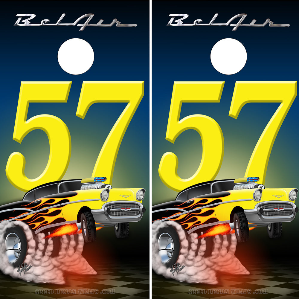 1957 Chevy Bel Air Hotrod Cornhole Wraps